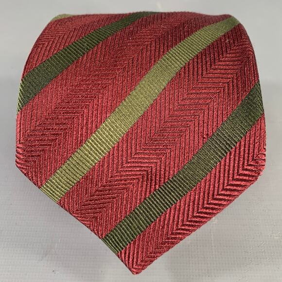 LUCIANO BARBERA Burgundy Olive Diagonal Stripe Silk Tie - Picture 1 of 8